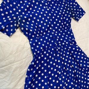 Women’s 14 Karin Stevens Retro Blue and White Polka Dot Dress
